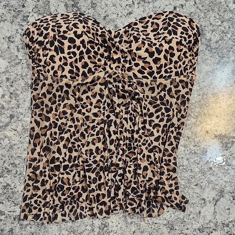 Kona Sol Brown Leopard Print Strapless Swim Top